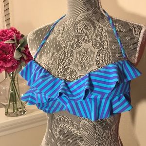 Xhilaration Blue Purple Ruffle Swim Top